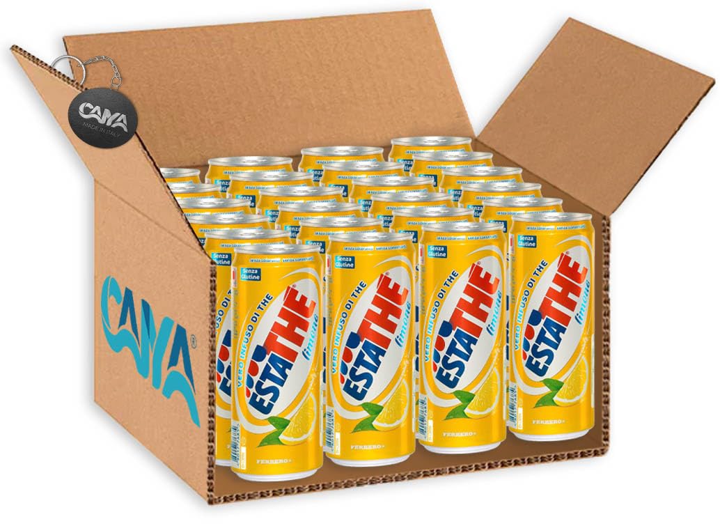 24X Estathe al Gusto di Limone con Vero Infuso di Foglie di Thè Lattina 330ml [CAIYA® BOX da 24 Lattine]