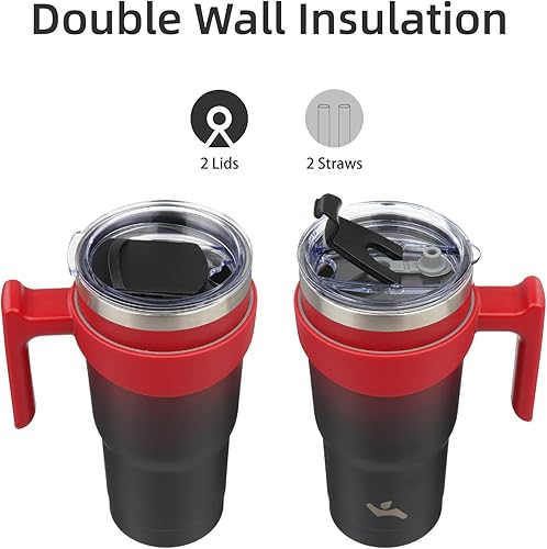 Miniatura 92 de 10 oz Tumbler with Handle and 2 Straw 2 Lid, Insulated Water Bottle Stainless Steel Vacuum Cup Reusable Travel Mug,Turquoise Negro