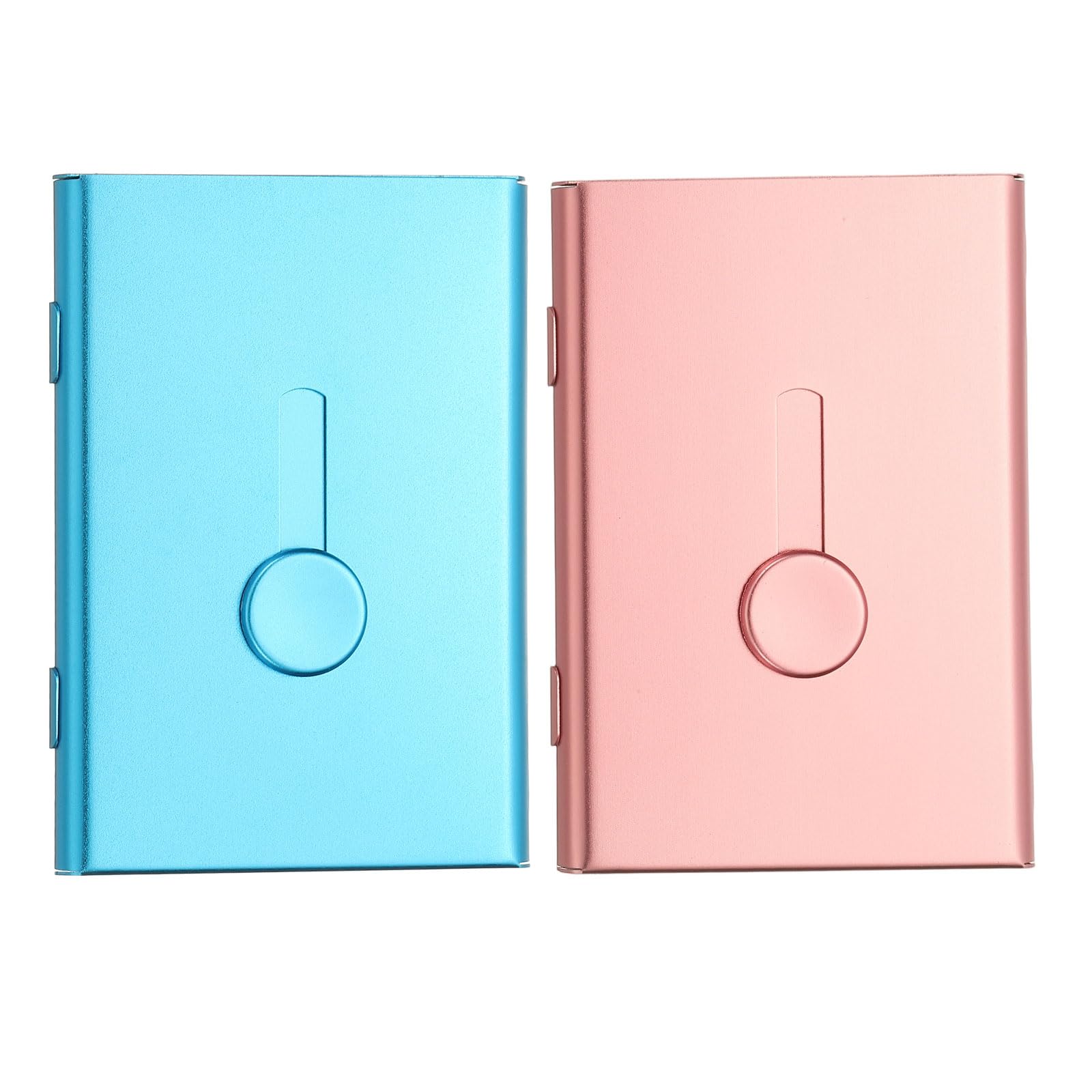 PATIKIL 2Pcs Porta Biglietti Da Visita Elettronico A Scomparsa, Custodia Portatile Per Carte Di Credito E ID In Lega Di Alluminio Per Uomini E Donne (Blu/Rosa Oro)
