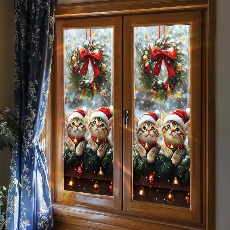 Vinilo para ventana gatos navideños 17.7x39.3 pulgadas miniatura 6