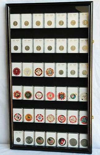 42 colector NGC PCGS ICG - Estante para gabinete con cerradura y diseño de losa de monedas, color cereza