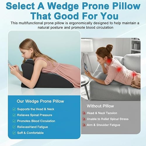 Miniatura 5 de cjc Almohada de cuña de espuma viscoelástica para adultos, almohada de cama con soporte multiposición y funda extraíble para dormir, sentarse, boca