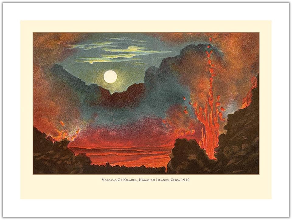 Kilauea Volcano - Big Island Hawaii - Pele Fire Goddess - Vintage Hawaiian Color Postcard c.1910s - Bamboo Fine Art 290gsm Paper (Unframed) 12x16in