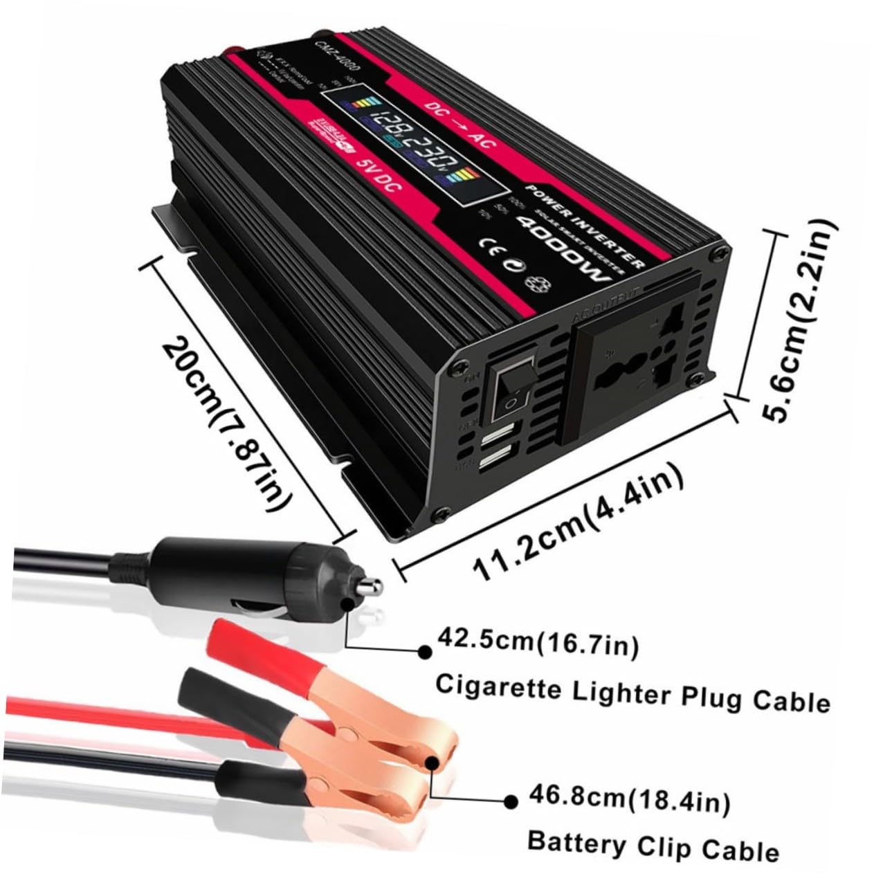 TOYANDONA Inversor de Coche Convertidor de Corriente Pantalla LCD Digital y USB para Uso Camping