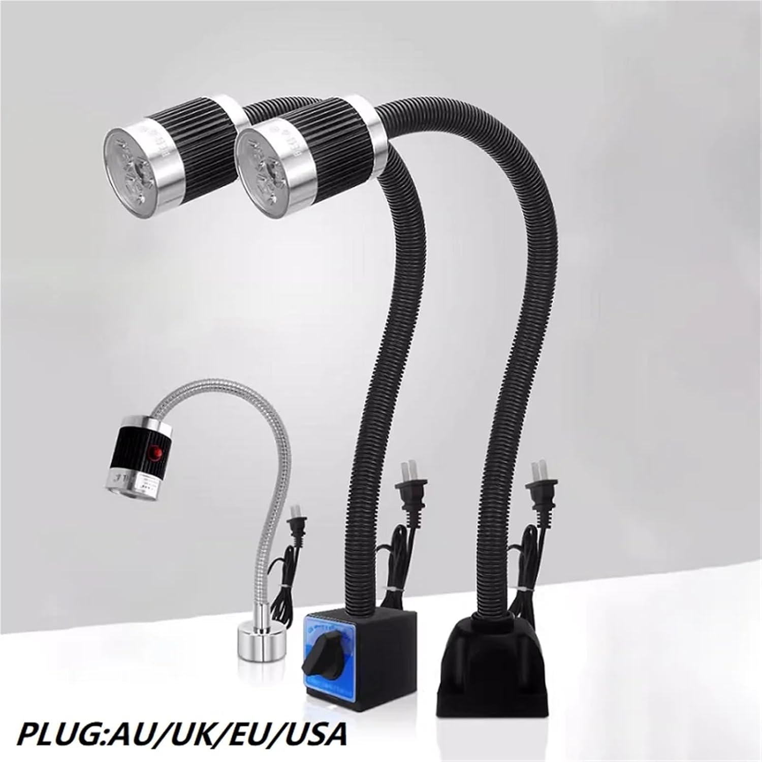 LED CNC Machine Tool Work Lamp Lathe 110-220V 3/6/9W Gooseneck Workshop Working Lights Magnetic Base milling Industrial Lamp(Round Magnet,3W)