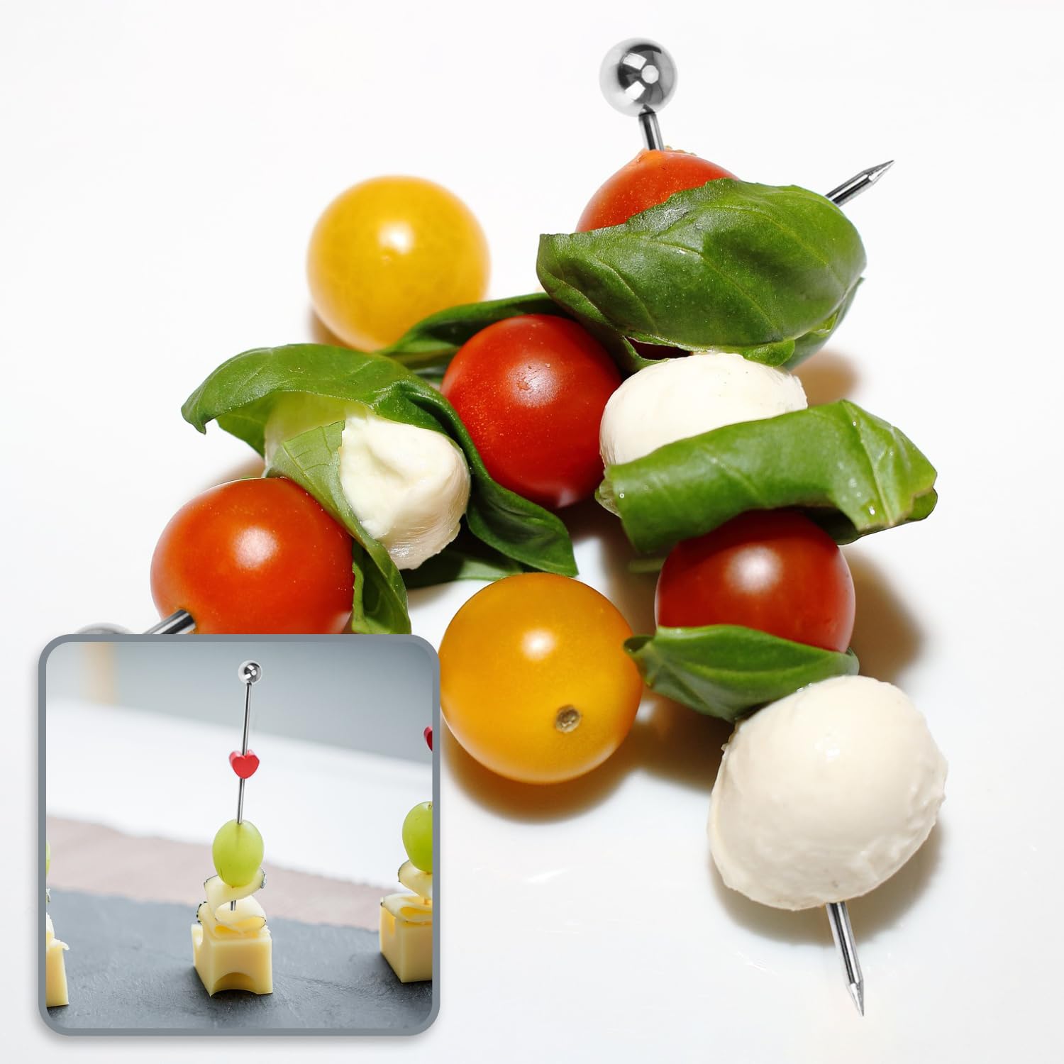 COM-FOUR® 20x brochetas de cóctel de acero inoxidable - brochetas para comer con los dedos, frutas, hamburguesas - recolector de fiestas reutilizable de 11 cm (20 piezas - 11cm)