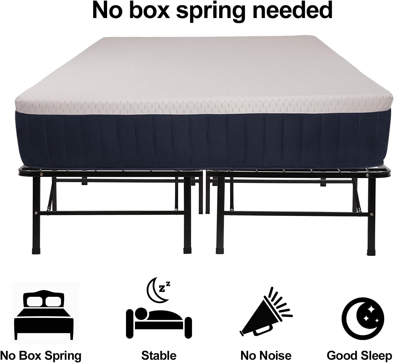 Bed Frame Full Size Heavy Duty Non-Slip Bed Frame with Steel Slat Support Durable and Strong Platform Metal Bed Frames Mattress Foundation No Box Spring Needed Noise-Free Underbed Storage