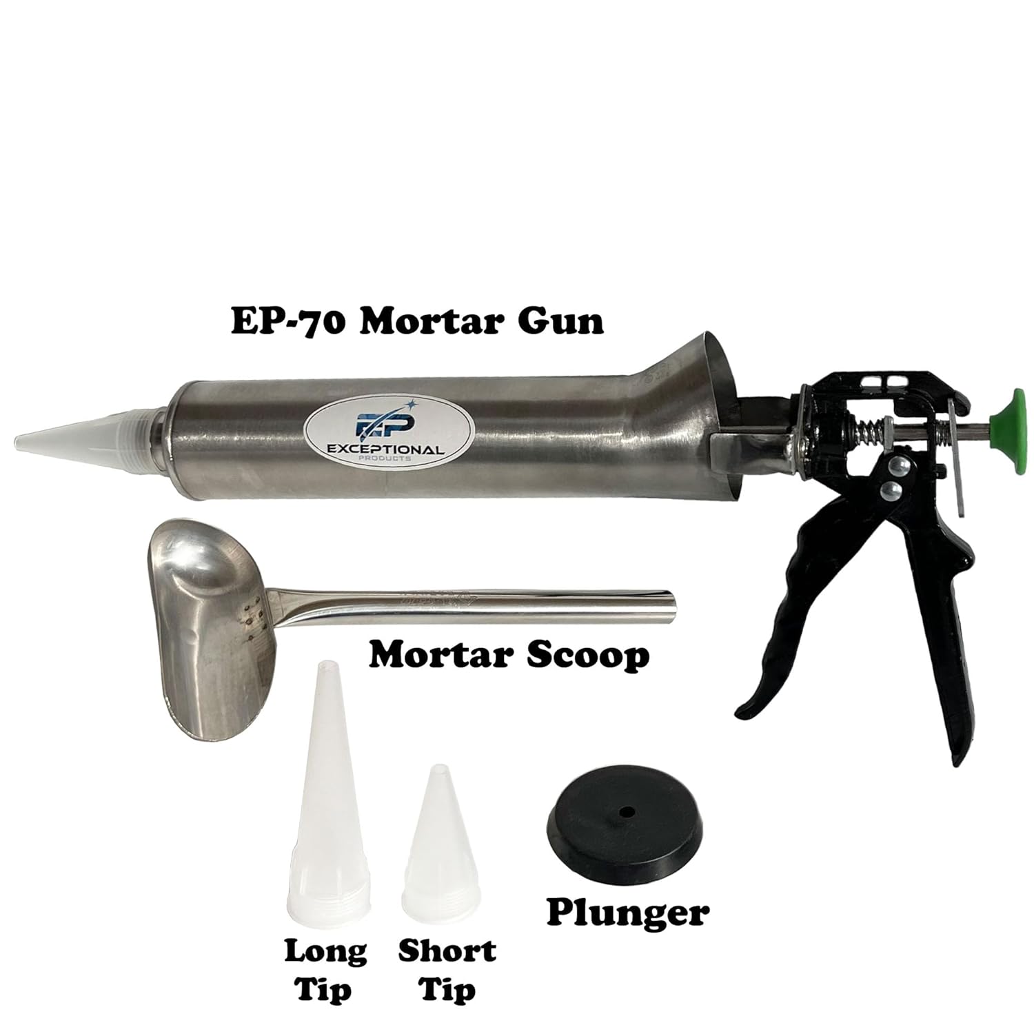 EP47 Mortar Pointing Grouting Dispenser Large 26oz Capacity 12:1 Trigger Pull use for Brick, Stone, Cement Mortar or Grout Includes (2) Tips, Fill Scoop & Extra Plunger tip