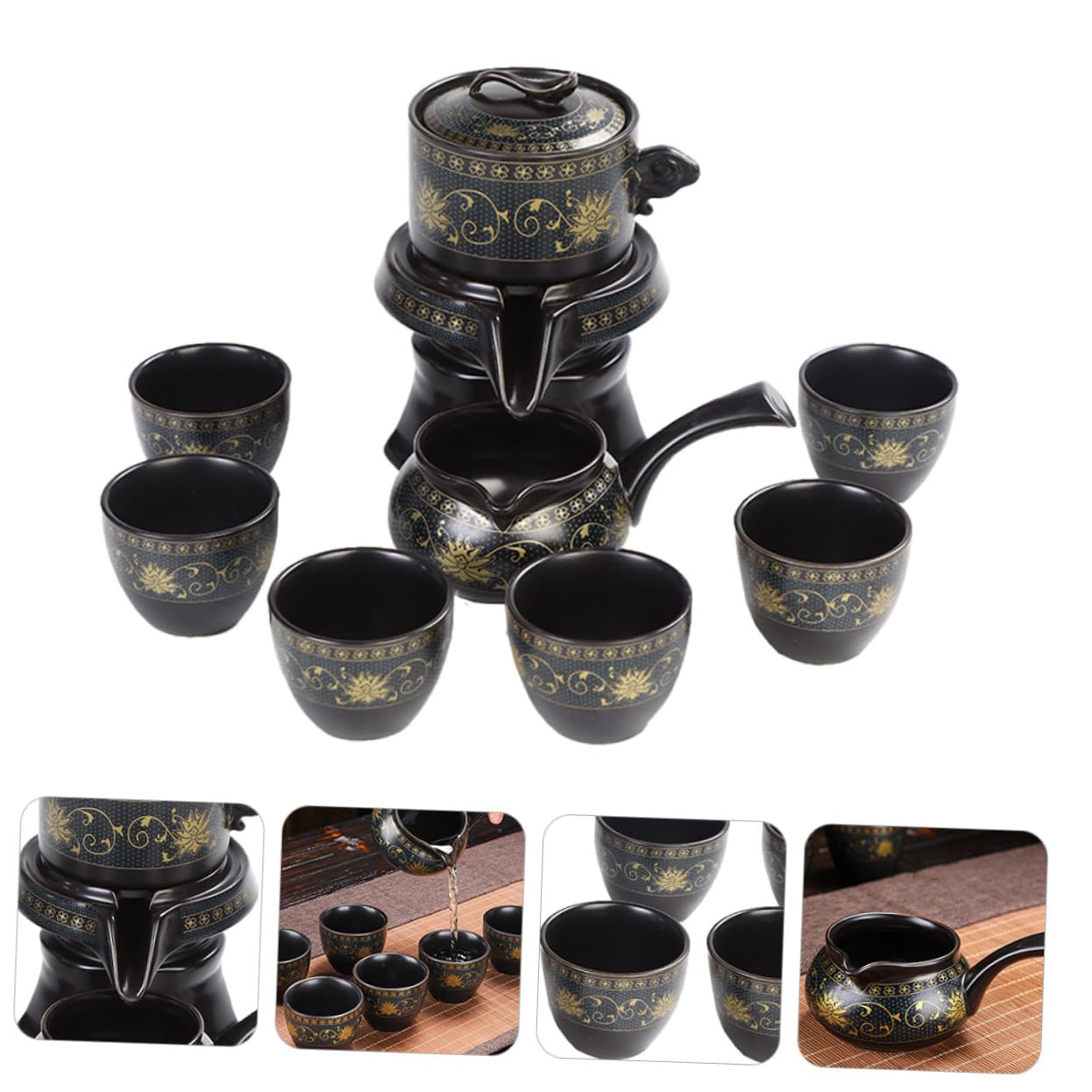 ERINGOGO Keramik Teekannen Satz in Schwarz mit Retro Design Halbautomatisch und Vielseitig für Büro und Liebhaber von Blumentee und Obstwasser
