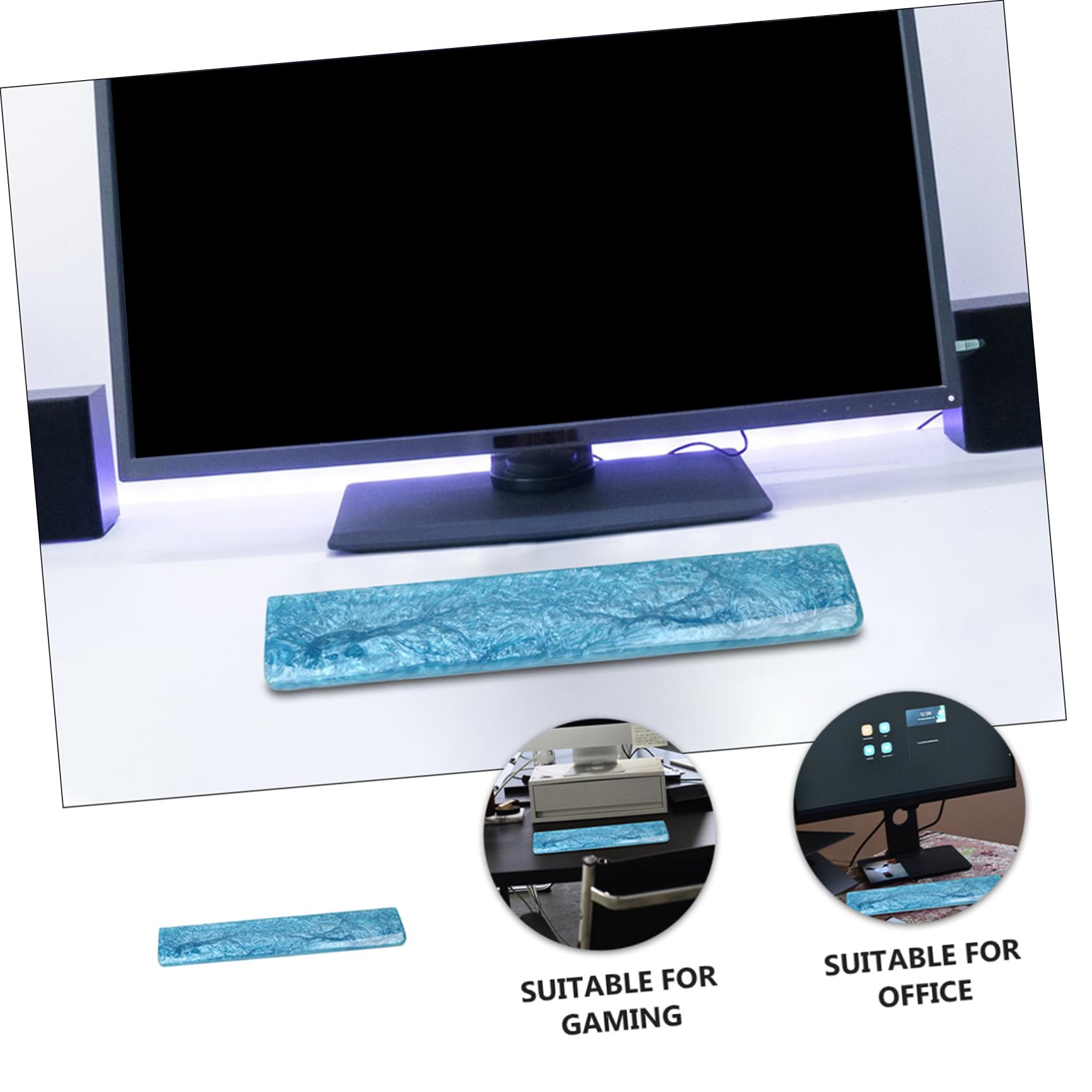 Reposamuñecas para Teclado 61 de Resina Epoxi Azul, Apoyo Ergonómico