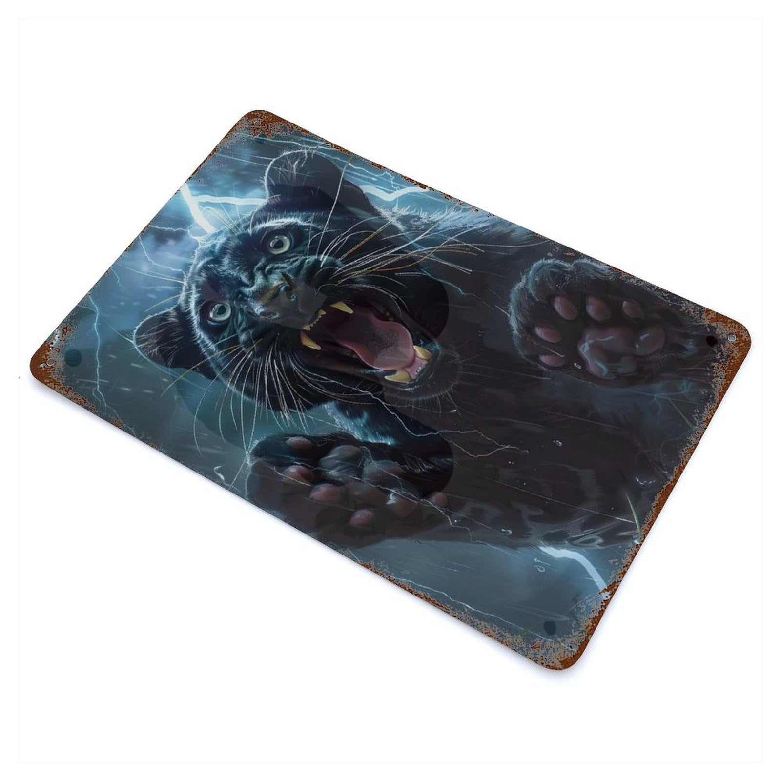 Garage Style Panther Lightning Vintage Rust Metal Sign 11.8"x7.9", Retro Wall Decor for Bar And Workshop
