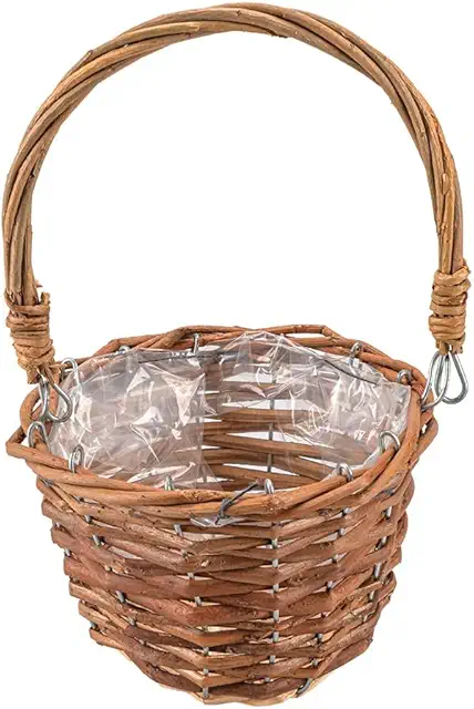 Cesto de Palha com Alumínio - Decoração Vintage e Embalagem de Presente - 15x26 cm