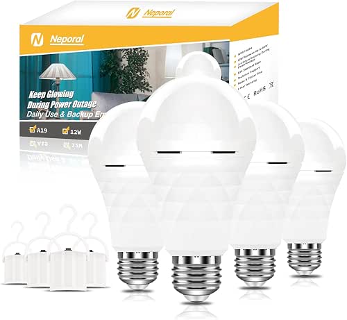 Neporal A19 Rechargeable Light Bulbs Emergency Light Bulb for Power