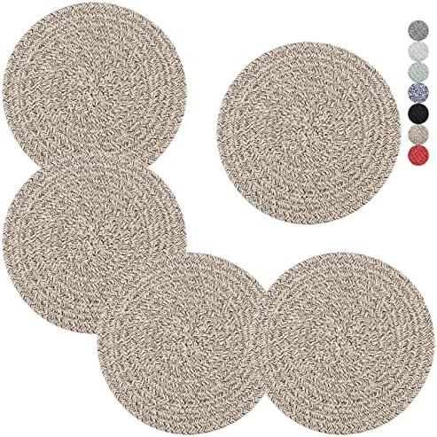 Trivets for Hot Pots and Pans 8 inches 5 Pcs, Trivet for Hot Dishes, Hot Pads for Kitchen Table, Large Coasters Cotton Mat to Protect Counter, Cooking Potholder Set (Brown, 5)