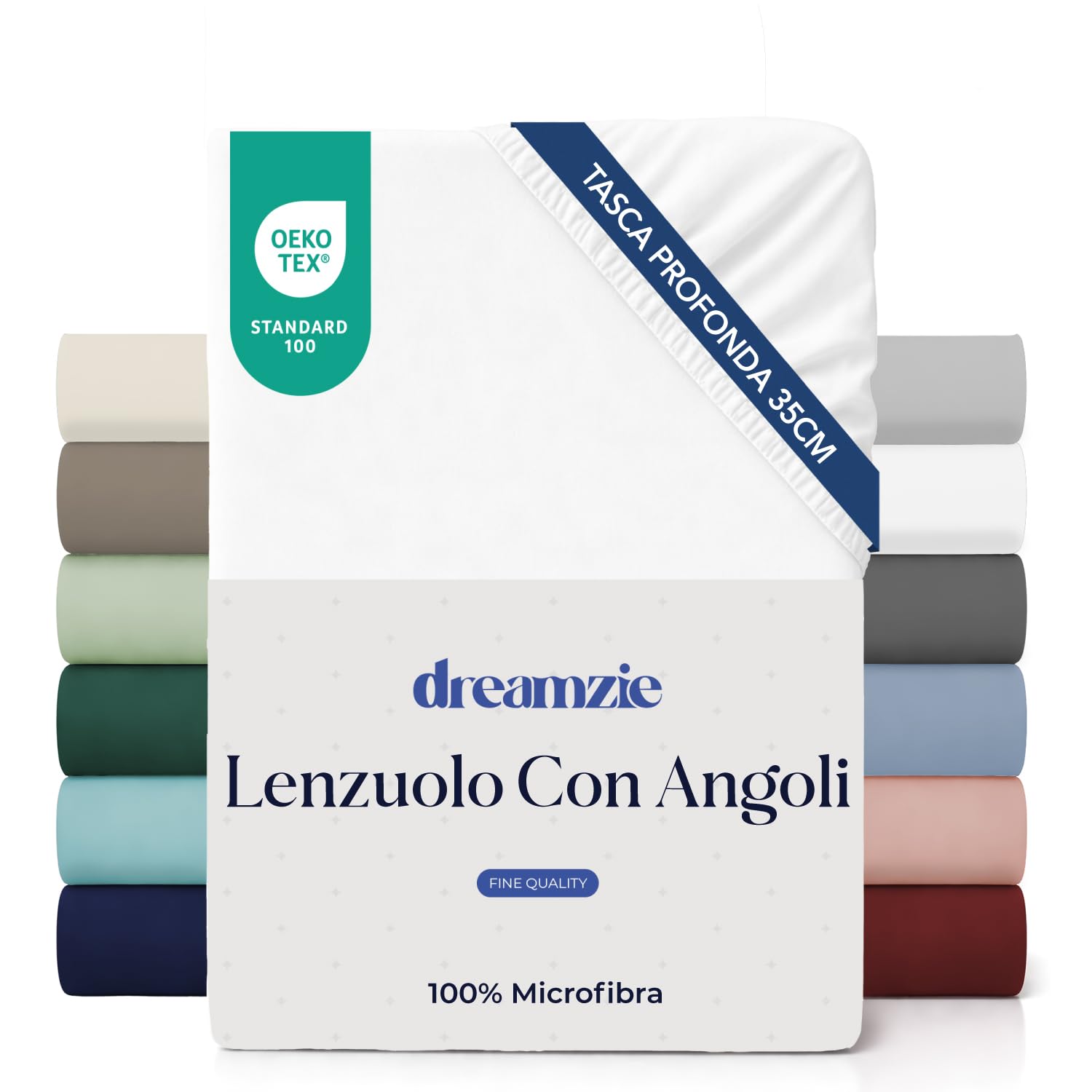 Dreamzie Coprimaterasso Matrimoniale 180 x 200 cm - Angoli da 35 cm per Materassi Spessi - 100% Microfibra - Bianco sporco, Certificato senza Prodotti Chimici (Oeko-TEX)