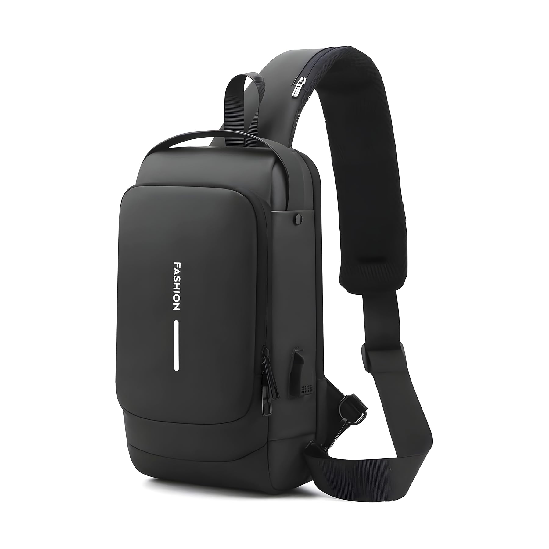 Anti-Theft Sling Bag, Waterproof Crossbody Backpack with USB Port, Slim Unisex Sling Bag for, Messenger Bags, Casual Shoulder Bag(33 x 21x 7 cm)-Black