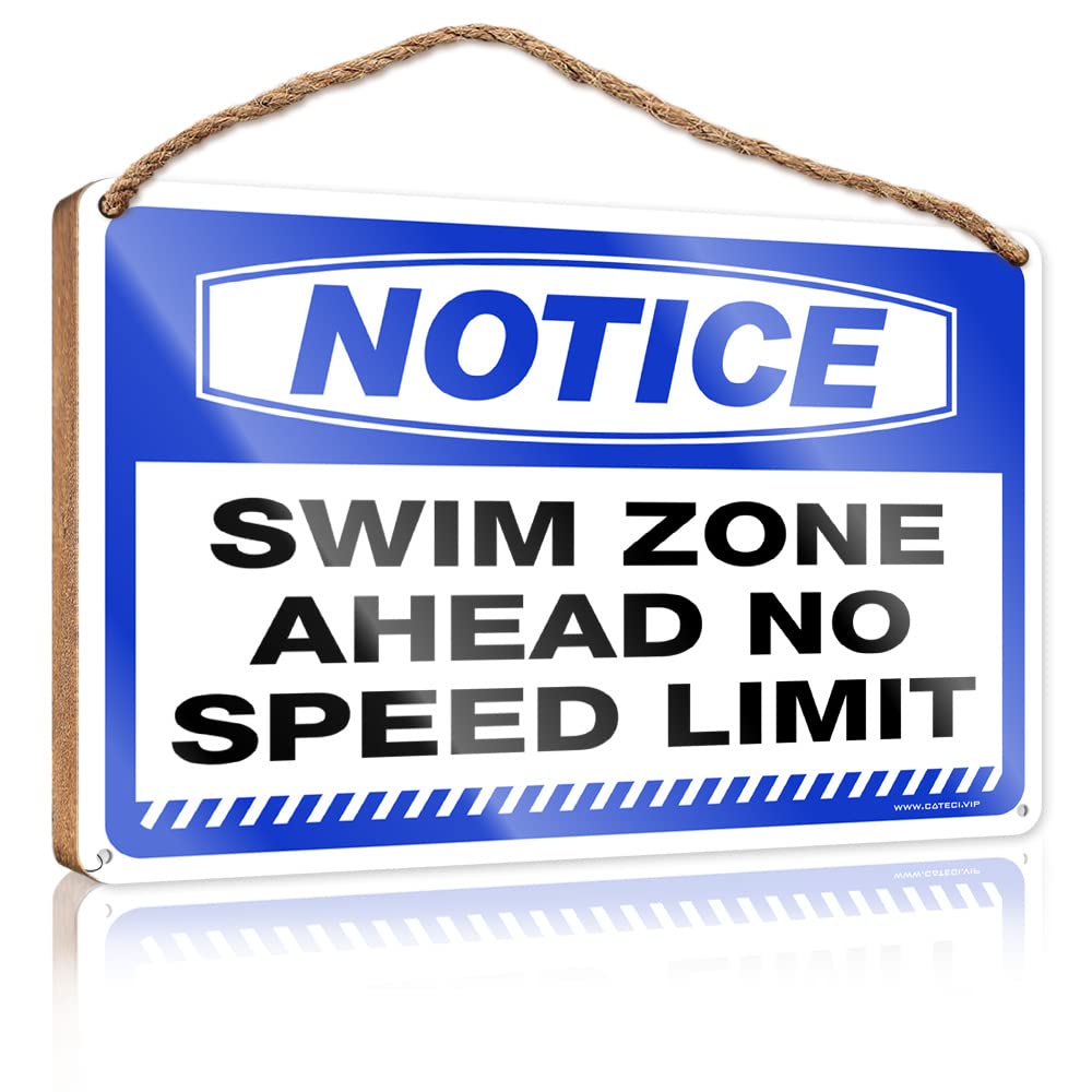 FZFN Wood Sign Plaque Notice Swim Zone Ahead No Speed Limit Wooden Sign Boys Bedroom Decor Beach Decorations For Home(15X28CM)