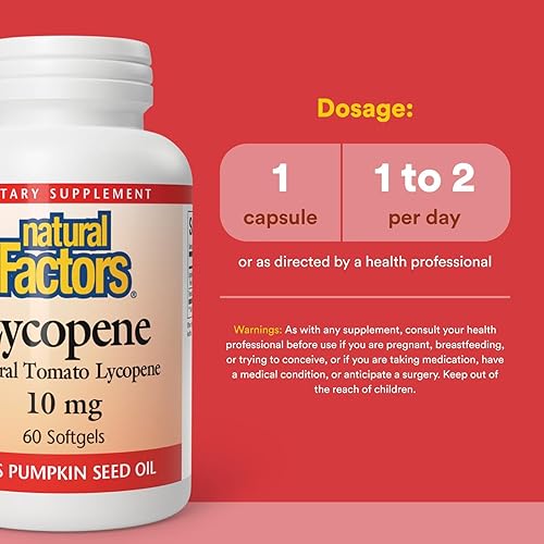 Miniatura 3 de Natural Factors, Licopeno 10 mg, soporte antioxidante para ayudar a reducir el daño de radicales libres con semillas de calabaza, 60 cápsulas
