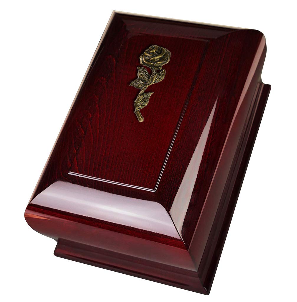 Remember Forever Human Cremation Urn PERSONALISED with memorial plaque Wooden ashes casket, URN (Mahogany) (Rose)