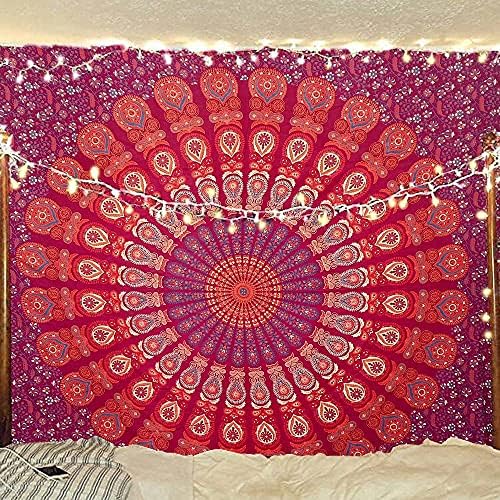 Bless International Indian hippie Bohemian Psychedelic Peacock Mandala Wall hanging Bedding Tapestry (Golden Blue, Twin (54x72Inches)(140x185cms))