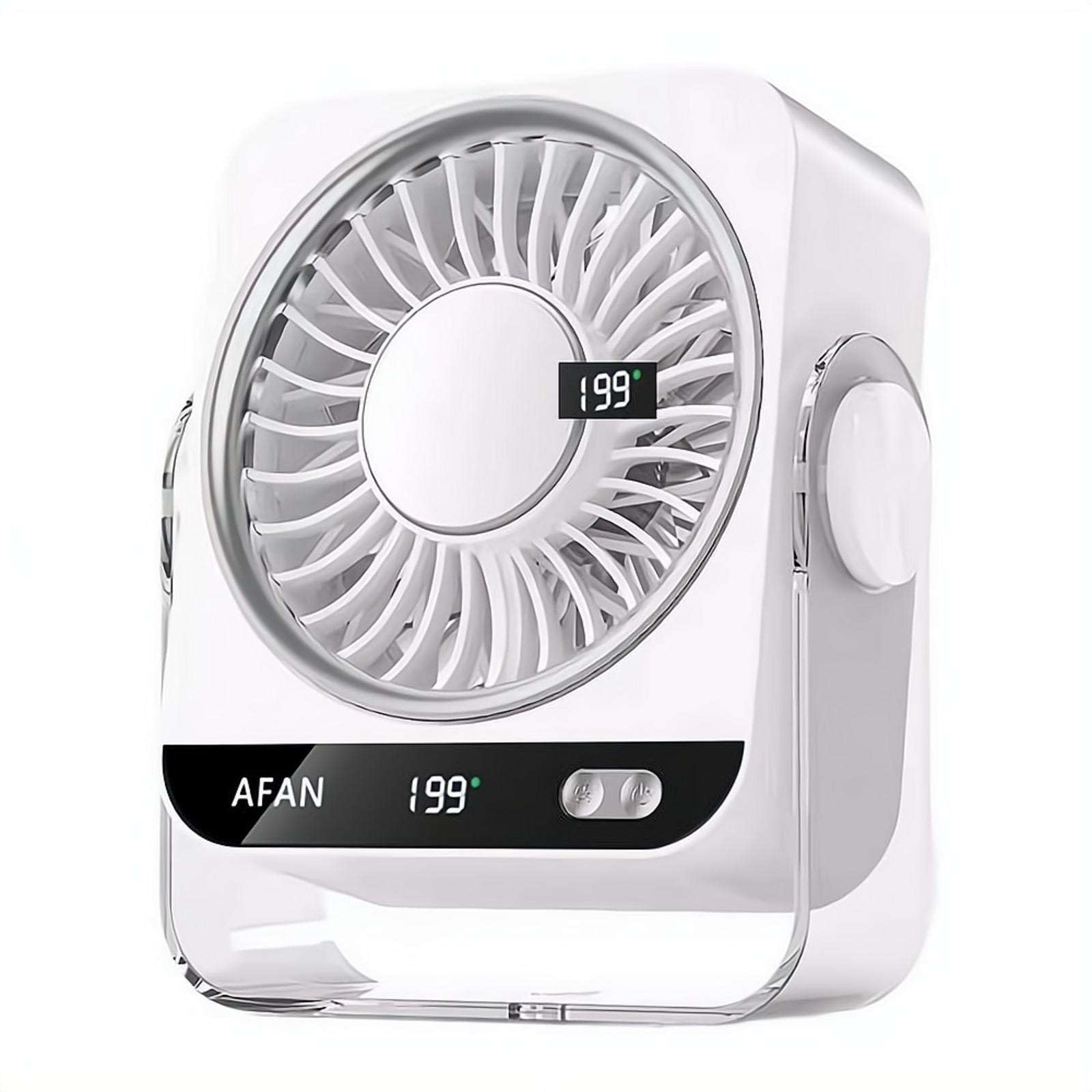 Ventilador de escritorio USB recargable, ventilador personal silencioso con 199 velocidades, rotación de 360°, flujo de aire turbo tipo C y pantalla LED para el hogar, dormitorio, oficina, viajes