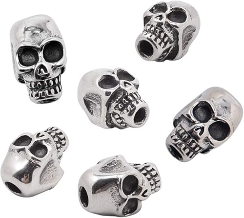 PH PandaHall 10 cuentas de calavera de 0.118in, cuentas de Halloween de acero inoxidable, cuentas espaciadoras de calavera de metal, cuentas de