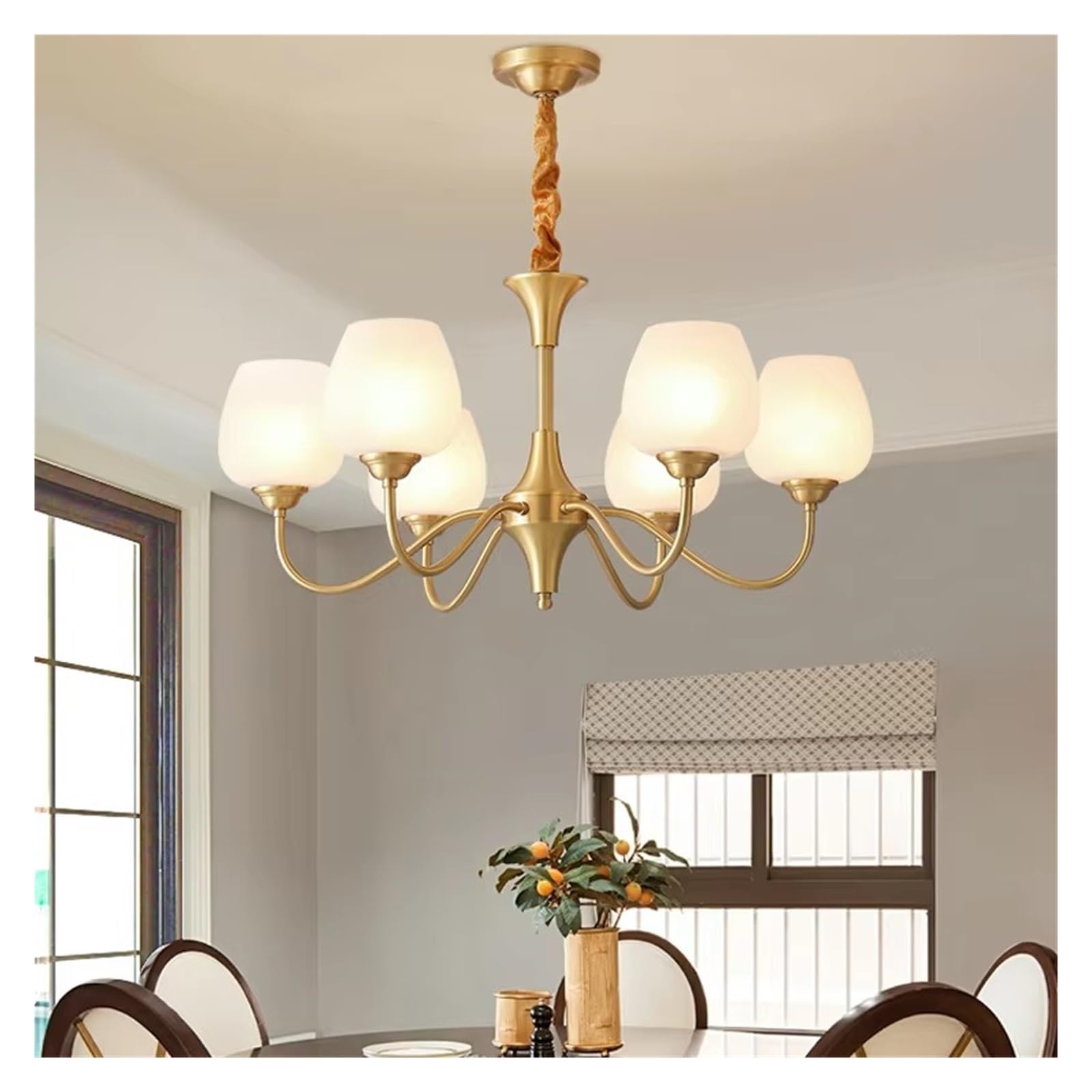 THKSGIV Copper Chandelier for Living Room Bedroom Study Dining Kitchen Modern Luxury Gold Brass Glass Hanging Lamp Pendant Light