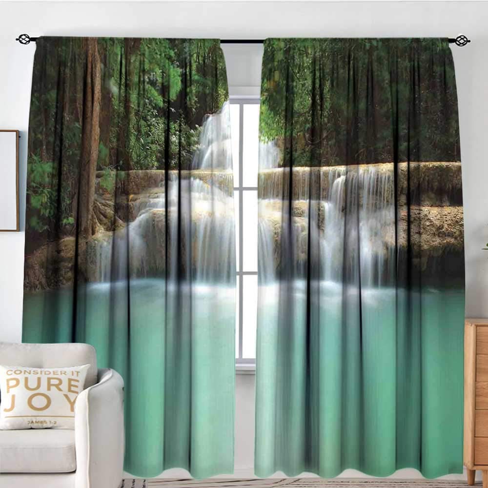 NUOMANAN Decor Room Darkening Wide Curtains Waterfall,Falling Stream Waterfall Natural Pond Thailand Vacation Theme Print,Almond Green Brown White,Insulating Room Darkening Blackout Drapes 120"x96"