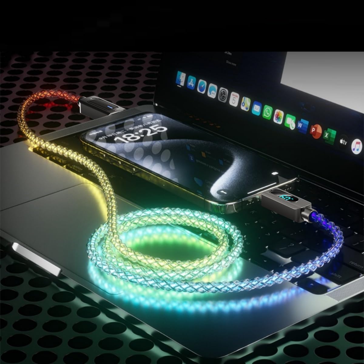 Cavo di ricarica USB C Light Up 2 m LED da 2 m RGB USBC a USBC