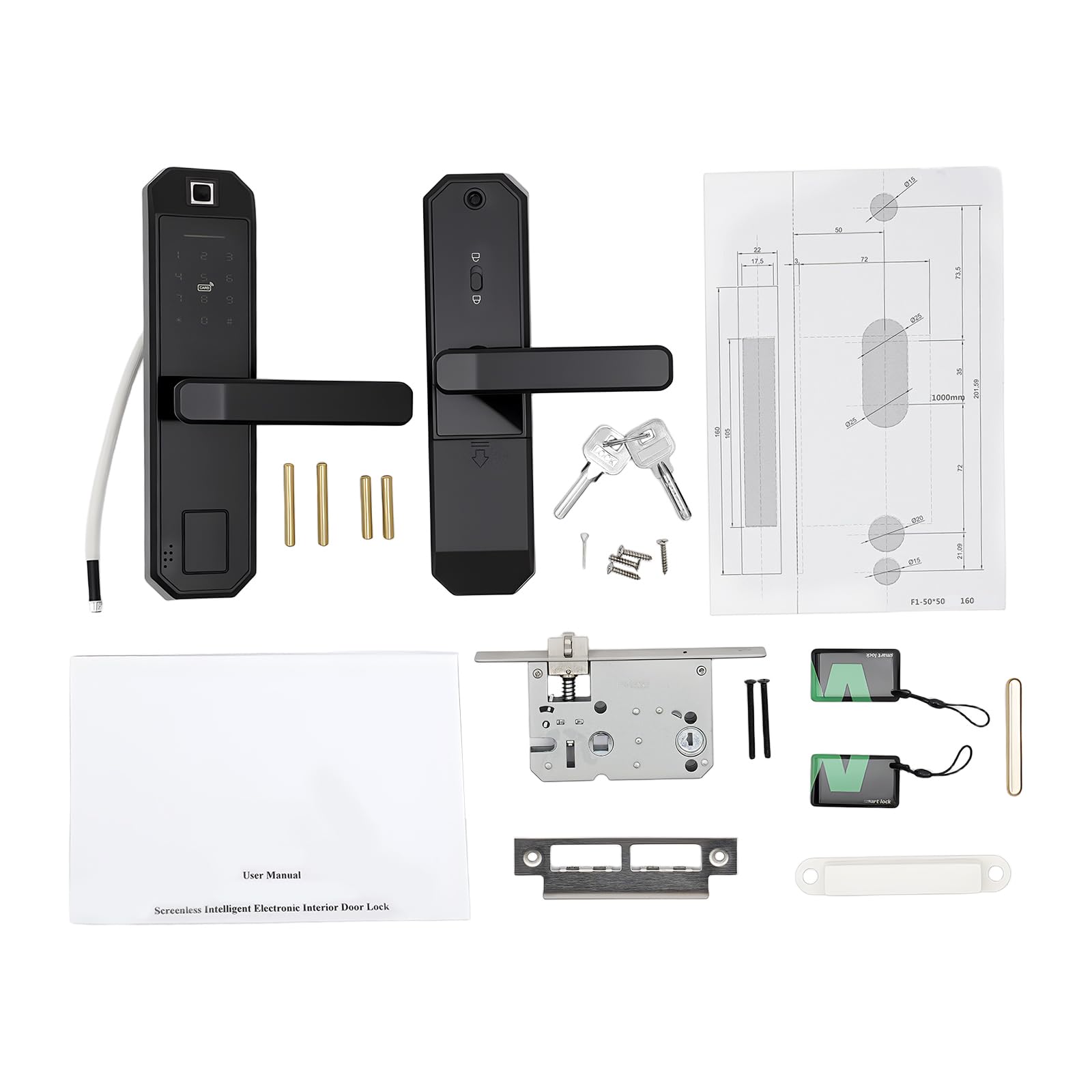 Smart Lock Serrure de porte à empreinte digitale, serrure intelligente avec 3 méthodes de déverrouillage, serrure à code numérique en alliage de zinc pour portes en bois, portes intérieures et portes