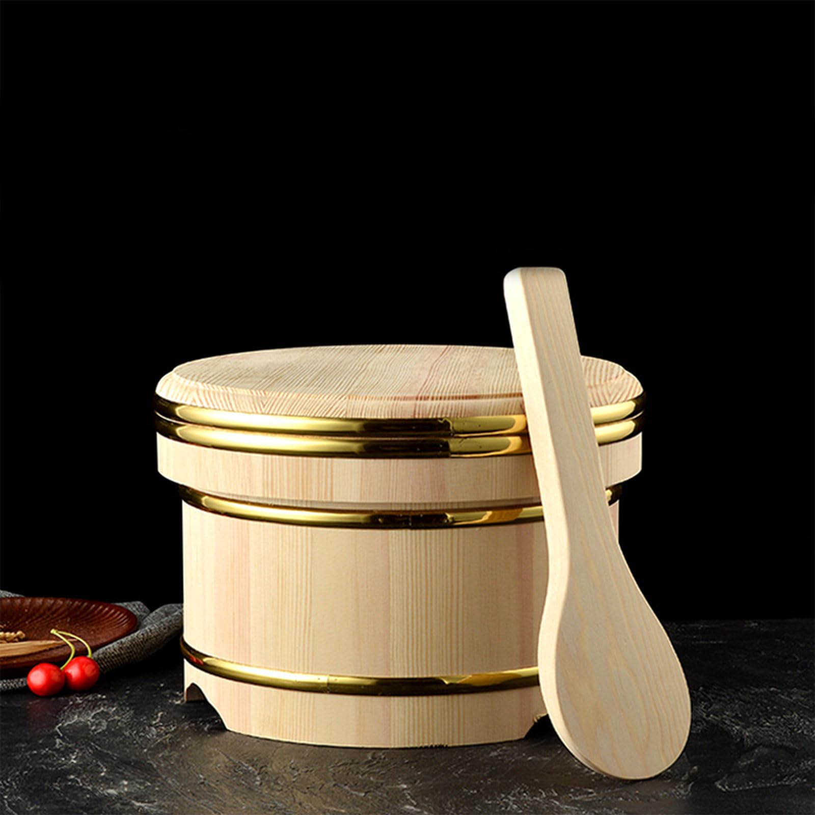 Japoński tuner do ryżu do sushi, wanna ryżowa, miska do sushi, drewniana beczka do sushi z pokrywką, do robienia chłodnej sałatki łososia, okej, wiadro do sushi, drewniane, duże