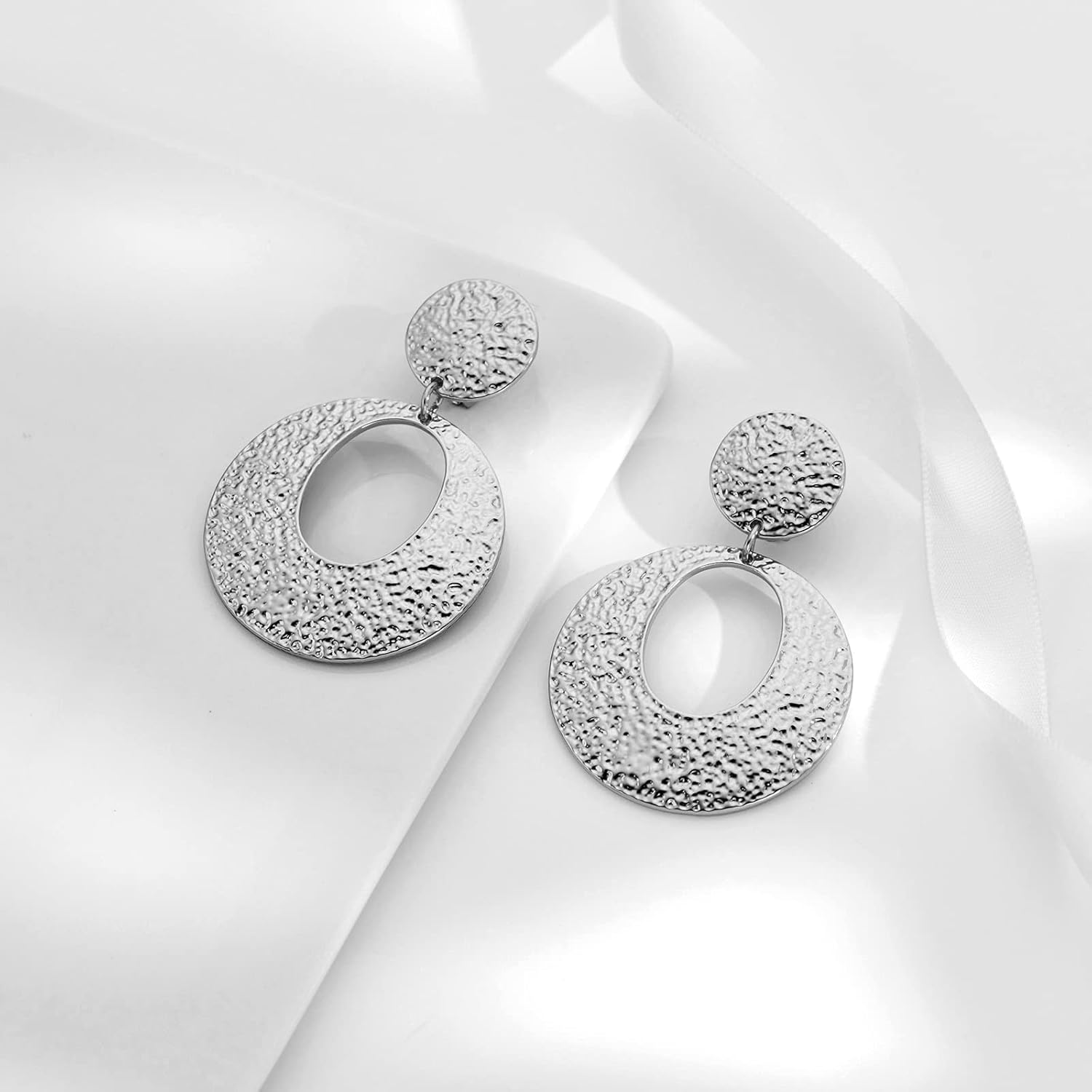 Matte Gold Silver Large Clip On Earrings for Women Statement Earrings - Image 4