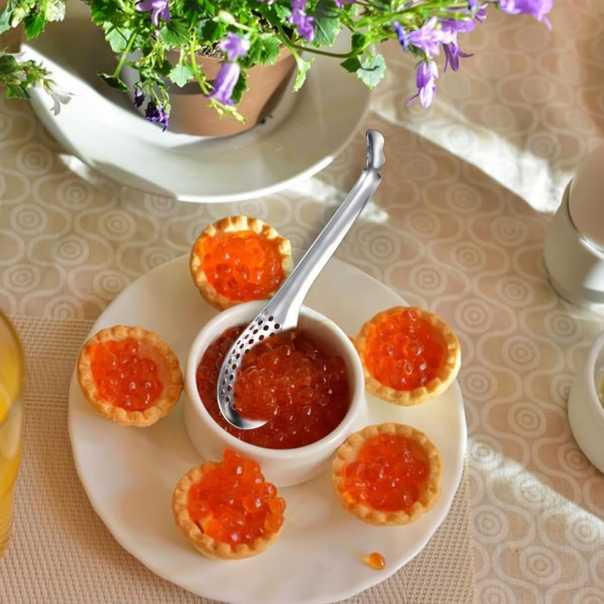 BOBOZHONG Spherification Spoon,4 Pieces Caviar Spoon Strainer Colander Stainless Steel Slotted Spoon Egg Strainer Cuisine Strainer Portable Salad Fruit Slotted Spoon for Kitchen - Image 2