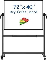 Vista 1 de VIZ-PRO Pizarra magnética móvil de doble cara de 72 x 40 pulgadas, marco y soporte de aluminio negro, con 3 borradores secos