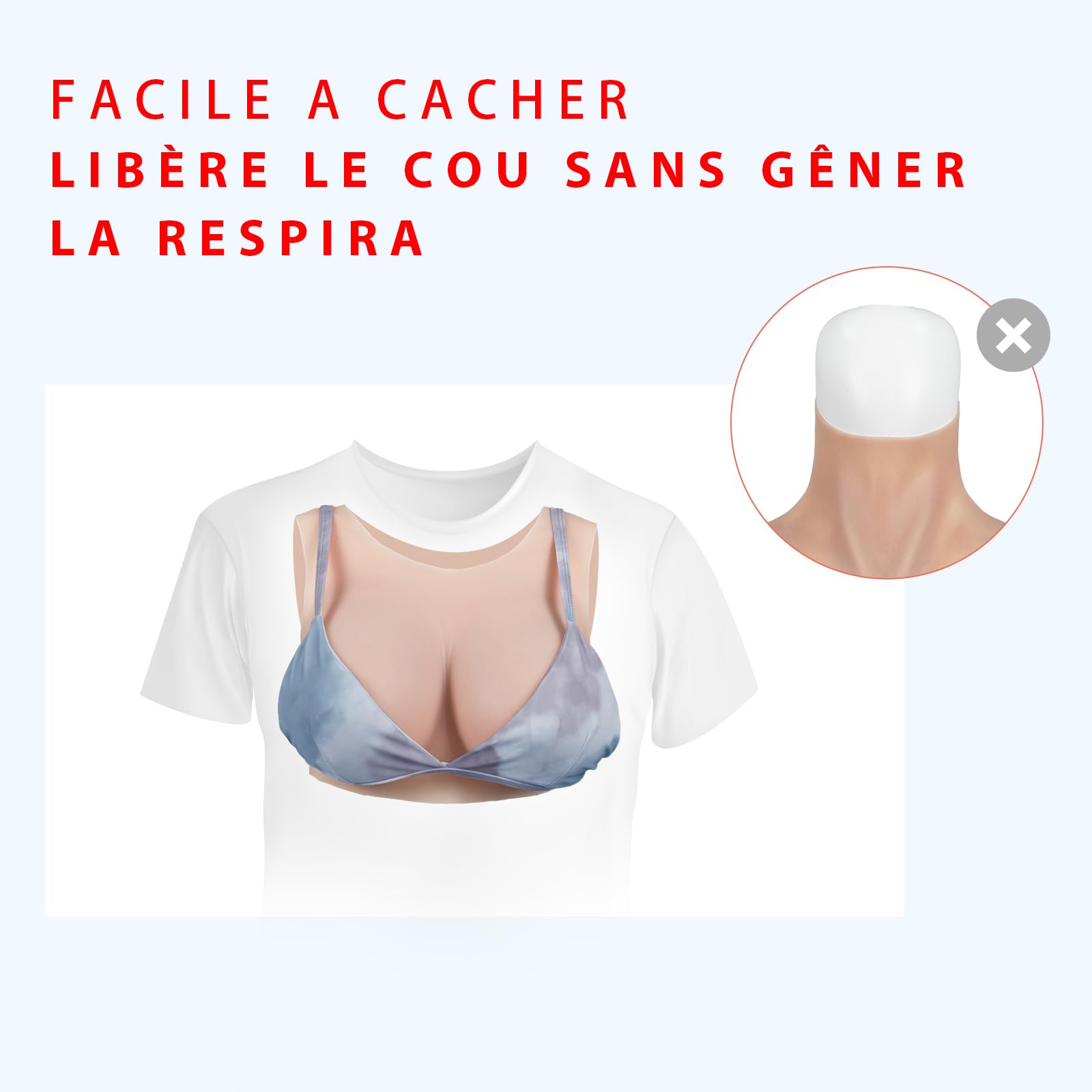 KUMIHO Faux Sein Silicone Cou rond Artificielle Poitrine Forme Poitrine Prothèse pour Crossdresser Transgenres Mastectomie C Cup Ivoire Blanc Remplie de Silicone