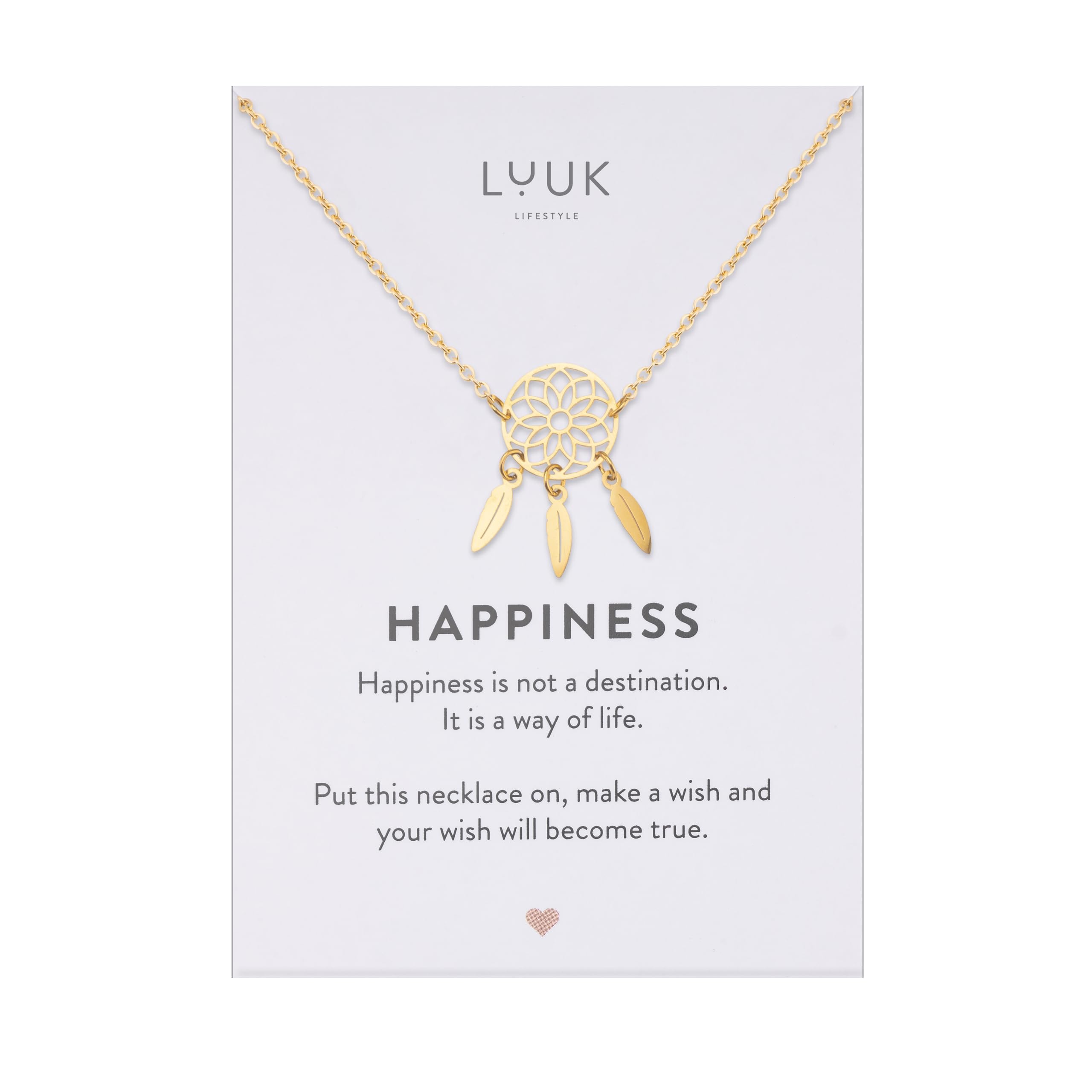 LUUK LIFESTYLE Collane femminili in acciaio inossidabile con fini ciondoli portafortuna, dedica HAPPINESS, regalo, argento, oro, oro rosa