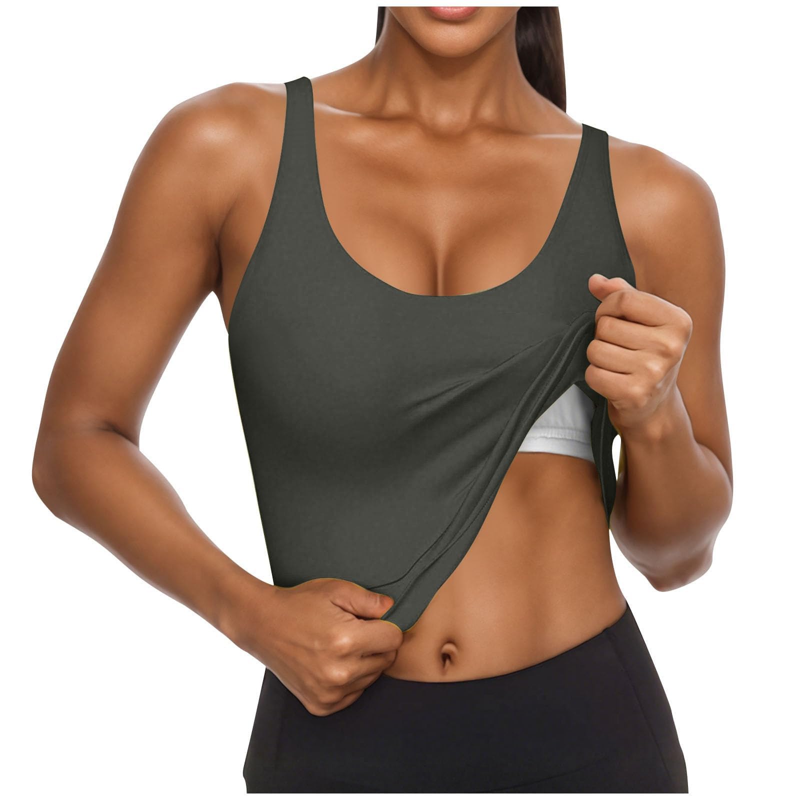 Camisola Tops para Mujer UK Soporte Levantamiento Algodón Sujetador Incorporado Cuello Cuadrado Chaleco Cami Correa Luz Agregar Acolchado Sin Mangas Tiras Yoga Ajuste Seco Moda Casual Gimnasio