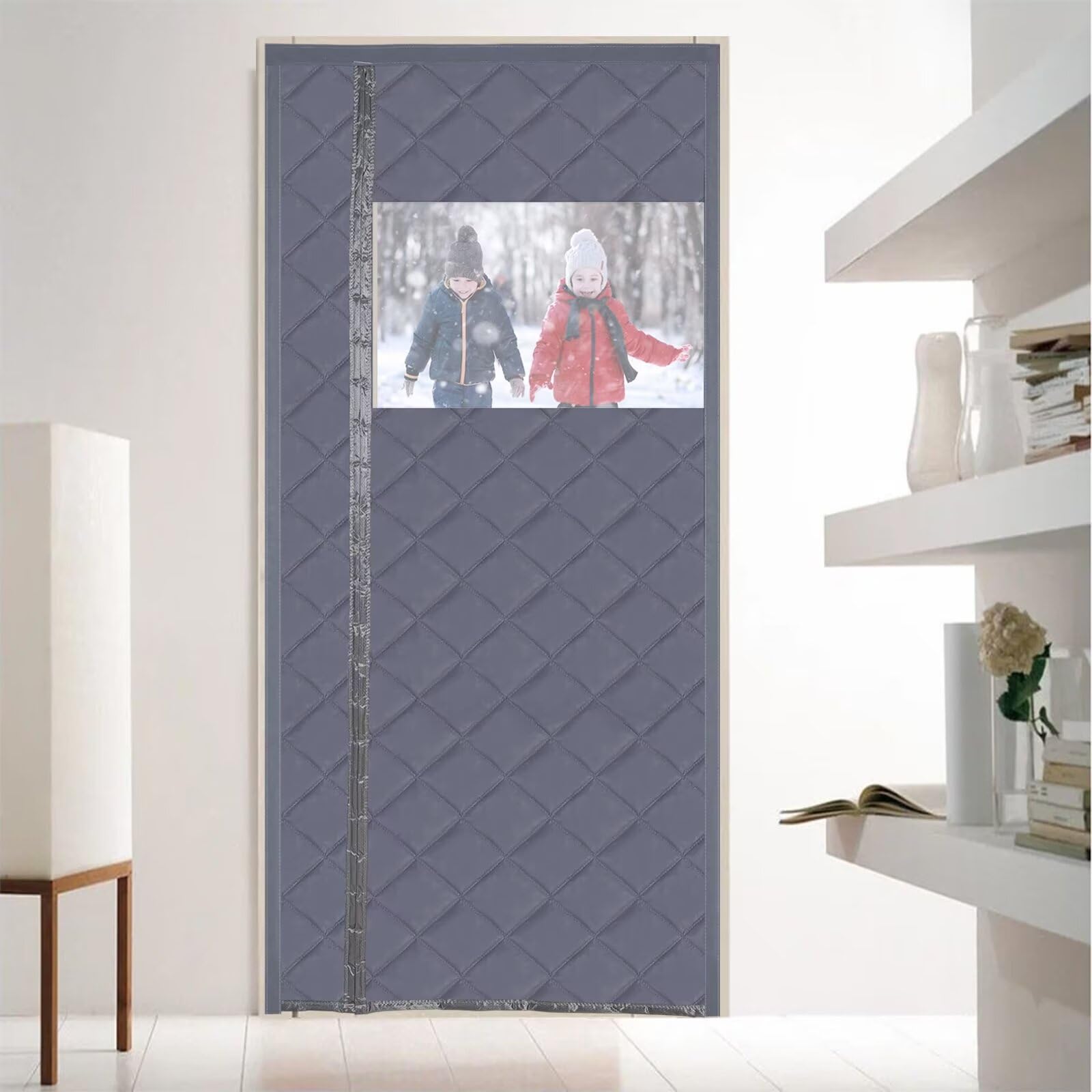 AQKaki Magnético Aislante Termico Cortina Puerta, 95x275cm Apertura Lateral Oxford Aislante Termica Frio y Calor Cierre Antifrío Automático Cierre Magnetico Cortina Termica Balcón Exterior Interior