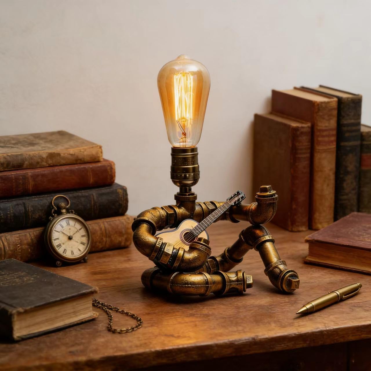 Music Guitar Table Lamp,Steampunk Guitar Robot Table Lamp, Unique Industrial Decor for Bedroom Living Room, Creative Birthday Gift for Men Women Teens Musician