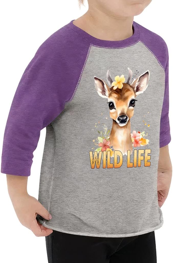 Wild Life Toddler Baseball T-Shirt - Cute Animal 3/4 Sleeve T-Shirt - Cool Printed Kids' Baseball Tee