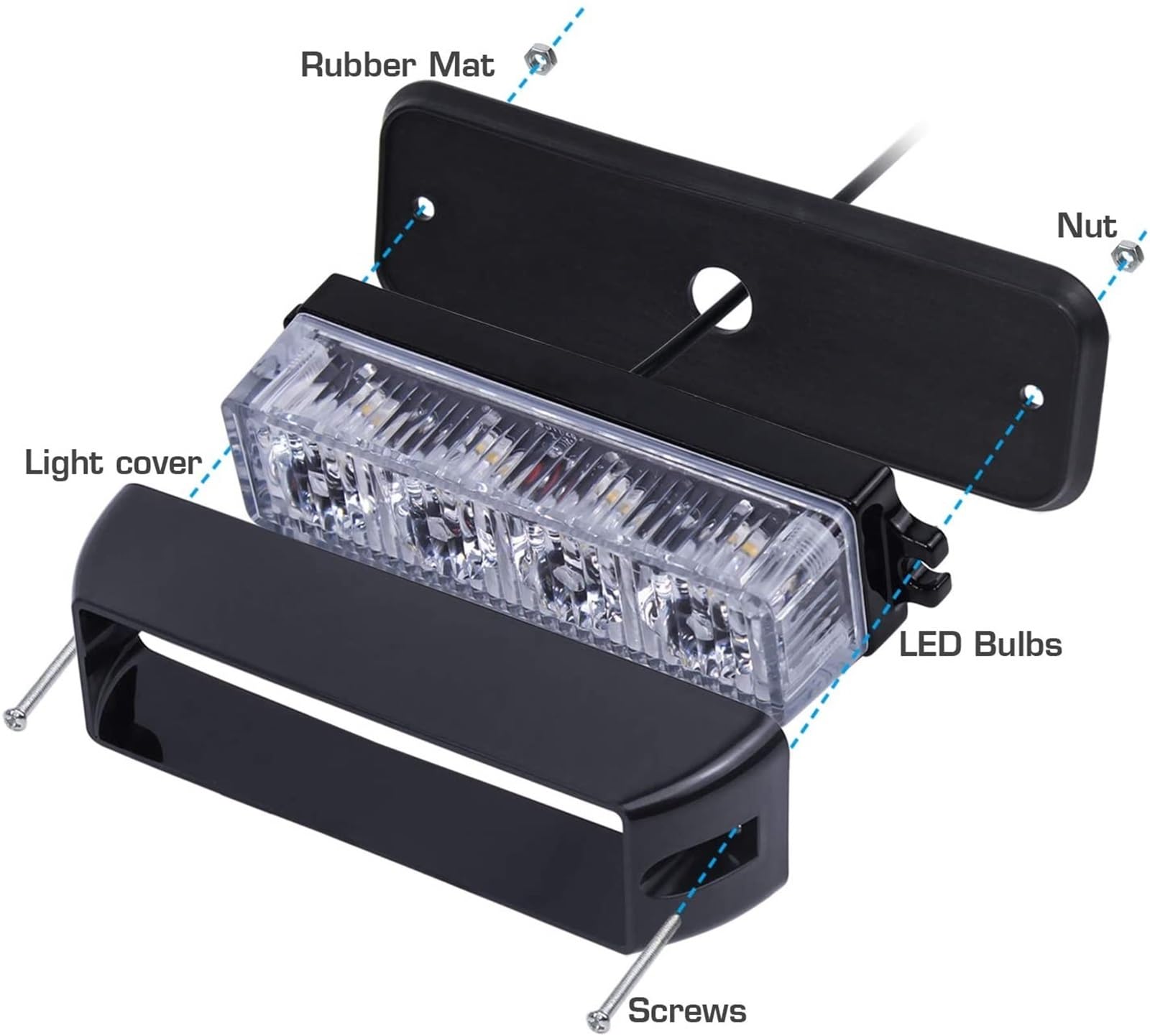 2 barras de luces intermitentes de advertencia de 4 o 6 LED for coche, con luz estroboscópica, baliza de emergencia y señal luminosa. 12V/24V. for vehículos y camiones.(Red,2pcs 4-LED Light)