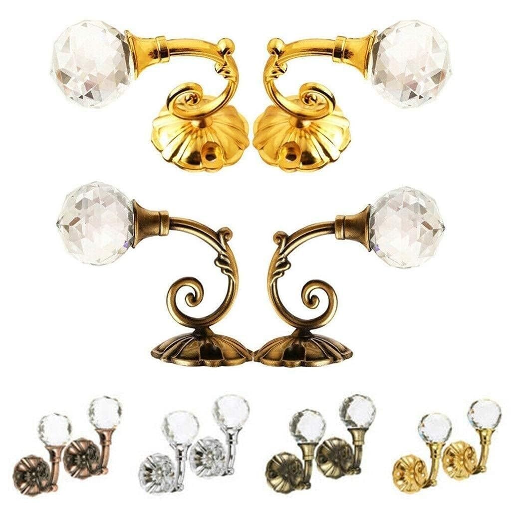 2 duże haki do zawieszania zasłon na ścianie, z metalową ozdobą i kryształkami, eleganckie haki do zawieszania zasłon – srebrne,Silver