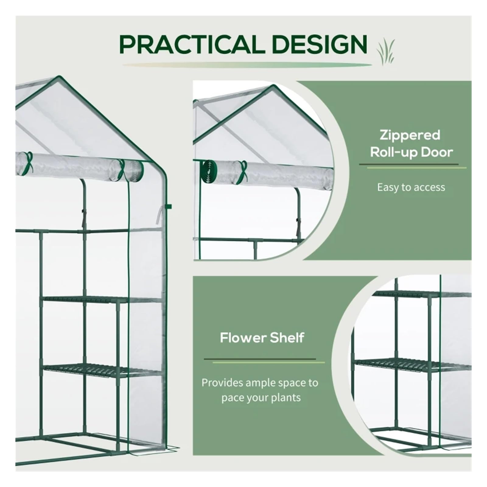 56" x 29" x 77" Mini-Gewächshaus, begehbares Gewächshaus, Garten-Warmhaus mit 4 Regalen, Rolltür und wetterfester Abdeckung, tief