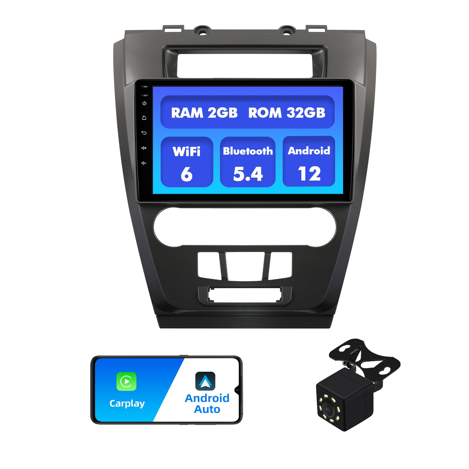 Radio For Ford Fusion Mondeo Mustang 2009-2012 Stereo Upgrade Dash Kit Car GPS Navigation,2 32GB 10.1\" IPS Touch Screen Head Unit With Car-Play & Android Auto/SWC/Rear View