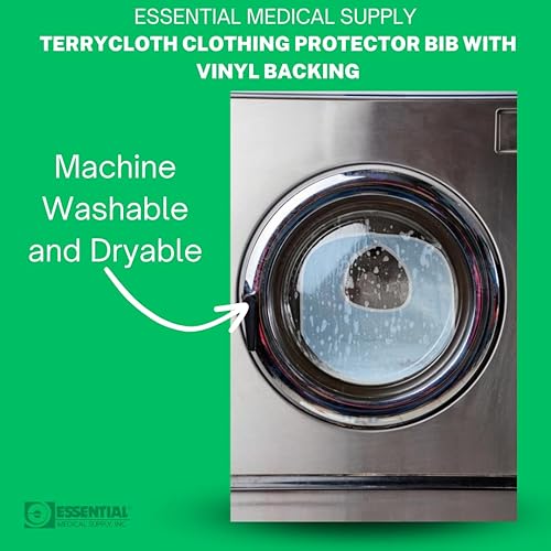 Miniatura 5 de Essential Medical Supply Protector de ropa reutilizable y babero, parte delantera de tela de toalla y parte trasera impermeable para uso continuo,