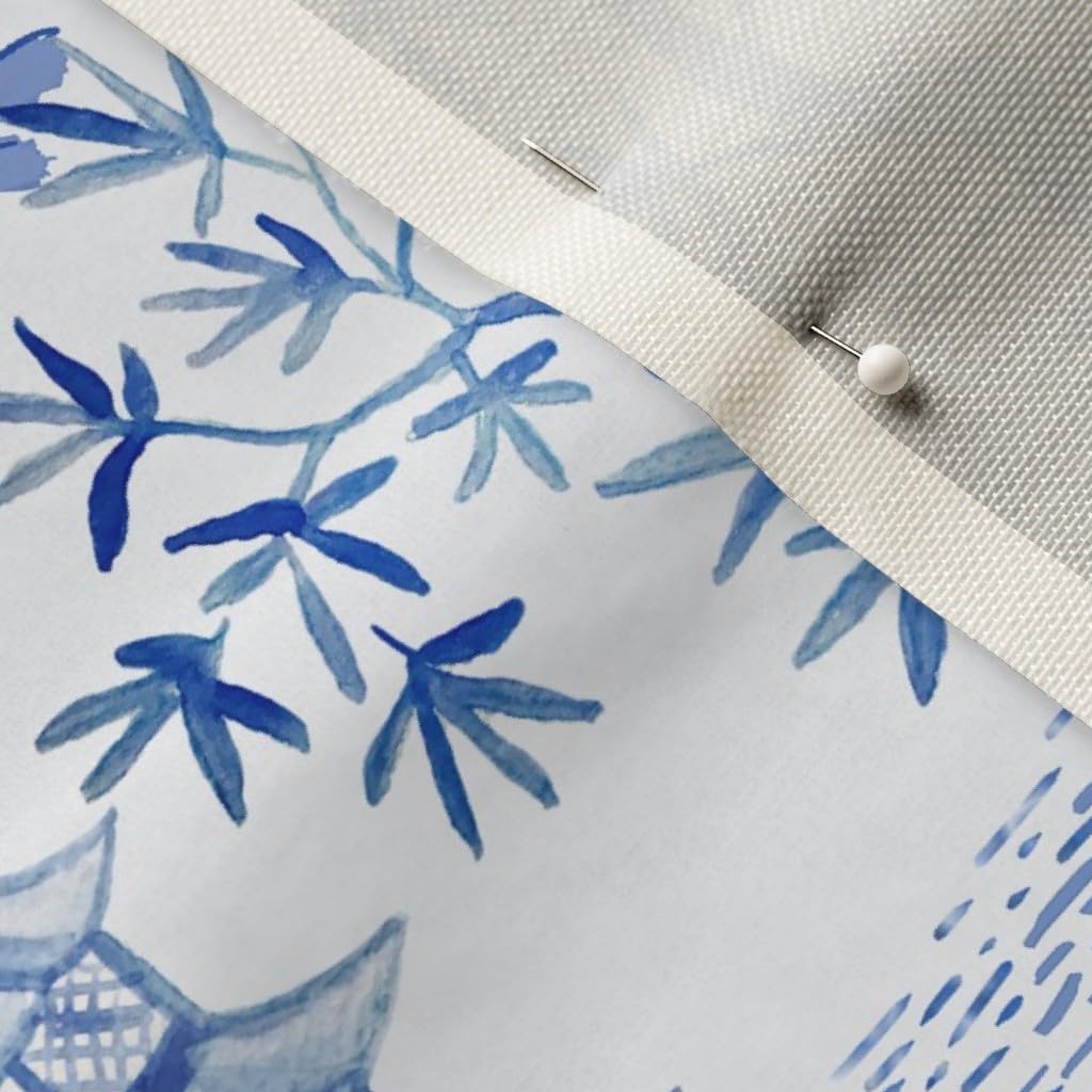 Spoonflower Fabric - Chinoiserie Blue White Toile Pagoda Landscape and Asian Art Printed on Upholstery Velvet Fabric Fat Quarter - Upholstery Home Decor Bottomweight Apparel