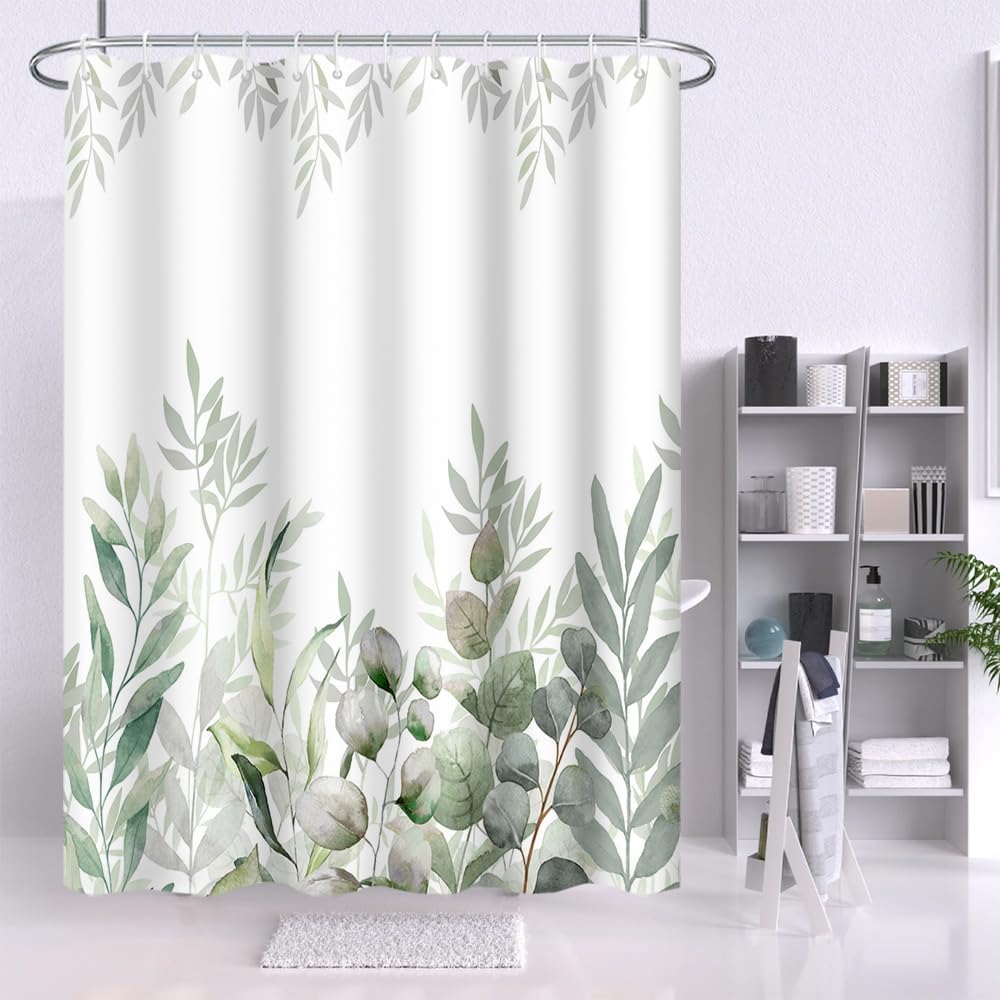 Sage Green Eucalyptus Leaves Shower Curtains 72x84 Inch Nature Botanical Leaf for Bathroom Decor Fabric Waterproof Polyester Bath Curtain Accessories Set with Hooks