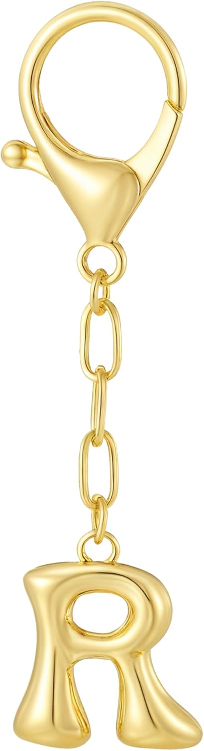 Gold Bubble Initial Keychain Charm for Women Chunky Bag Purse Charms A-Z Letter Key Chains for Handbag Accessories
