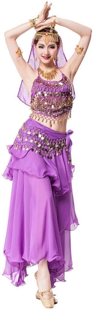 Belly Dance Costume Set Veil Top Scarf Skirt Accessories 9pcs 6 Colors