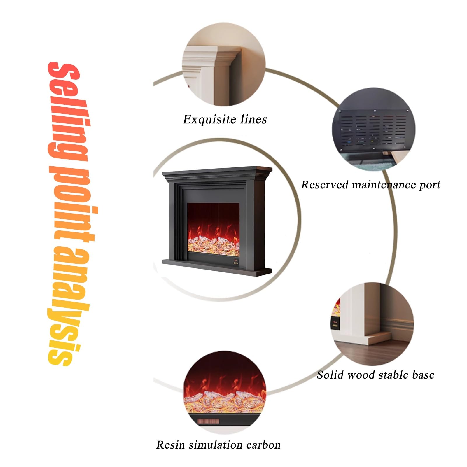 Stufa per camino elettrico, vetrina, porta TV per camino | Resina Simulazione Legno Carbonio Effetto Fiamma 3D, Soggiorno/foyer/camera da letto(Heating stove,120cm/47.2in)